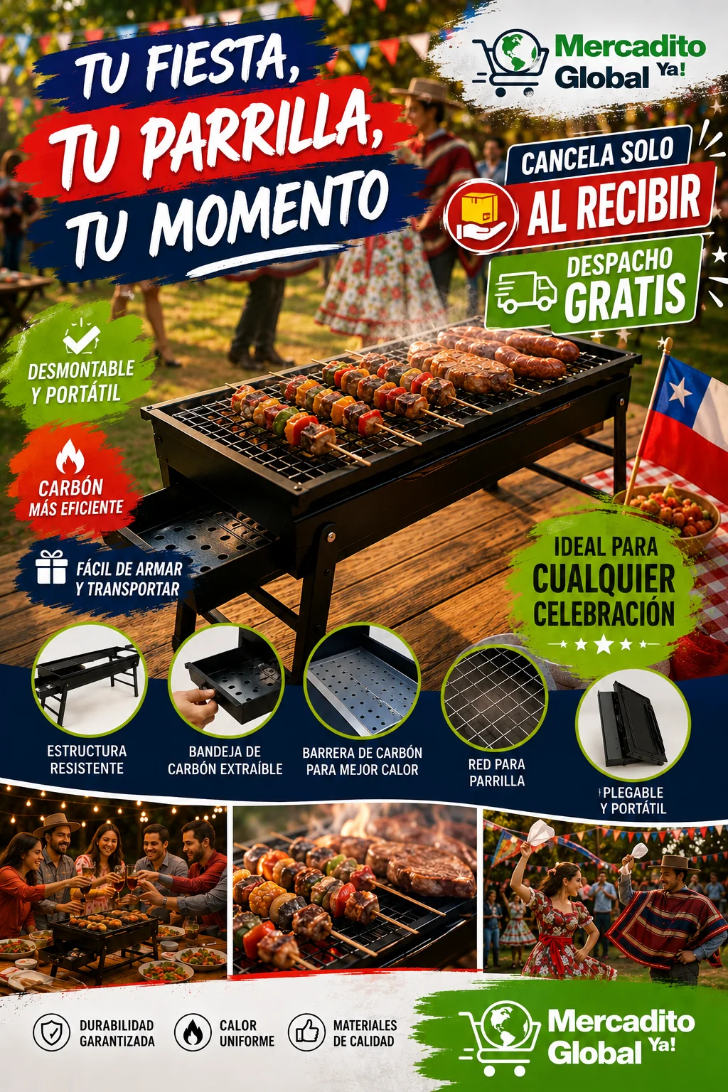 Parrilla de Carbón Portátil de Acero