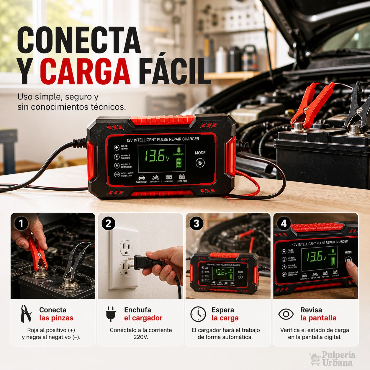Cargador Reparador Inteligente de Baterías de Auto