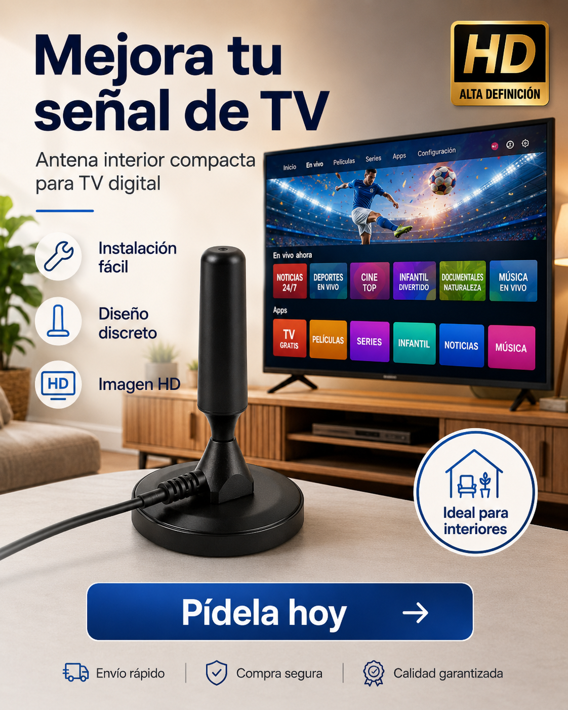 Antena TV Digital FULL HD — Canales Gratis Sin Pagar Mensualidad
